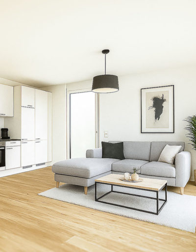 Wohnzimmer mit offener Küche